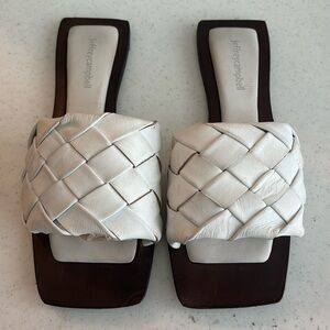 Jeffrey Campbell Costello Slides Sandals white Woven Leather Square Toe Size 8